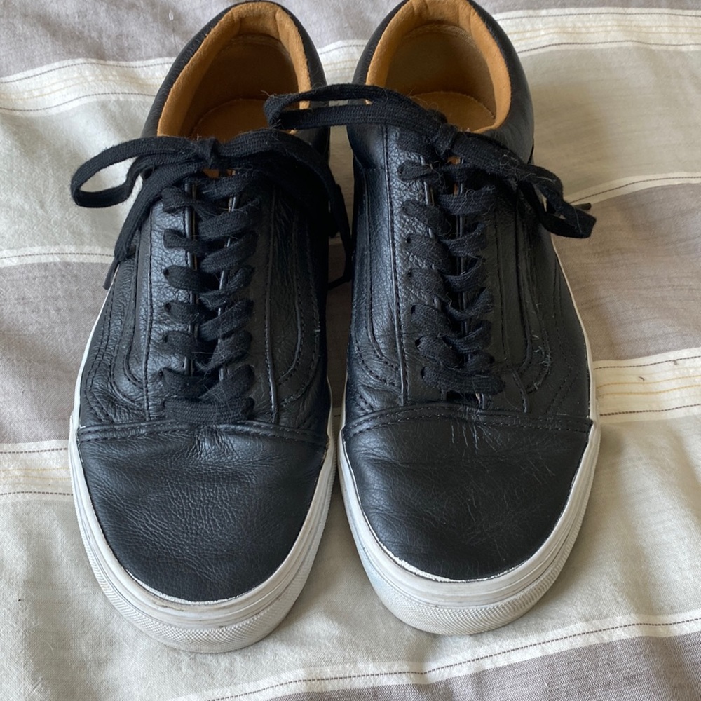 Black Leather Vans Sneakers in Great Condition